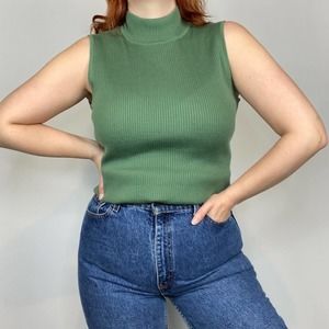 Vintage Y2K Olive Sleeveless Mockneck Sweater Tank